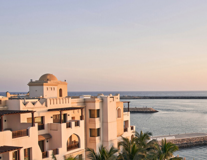 General view for a part of Fanar Hotel Building with sea view at Hawana Salalah Oman.