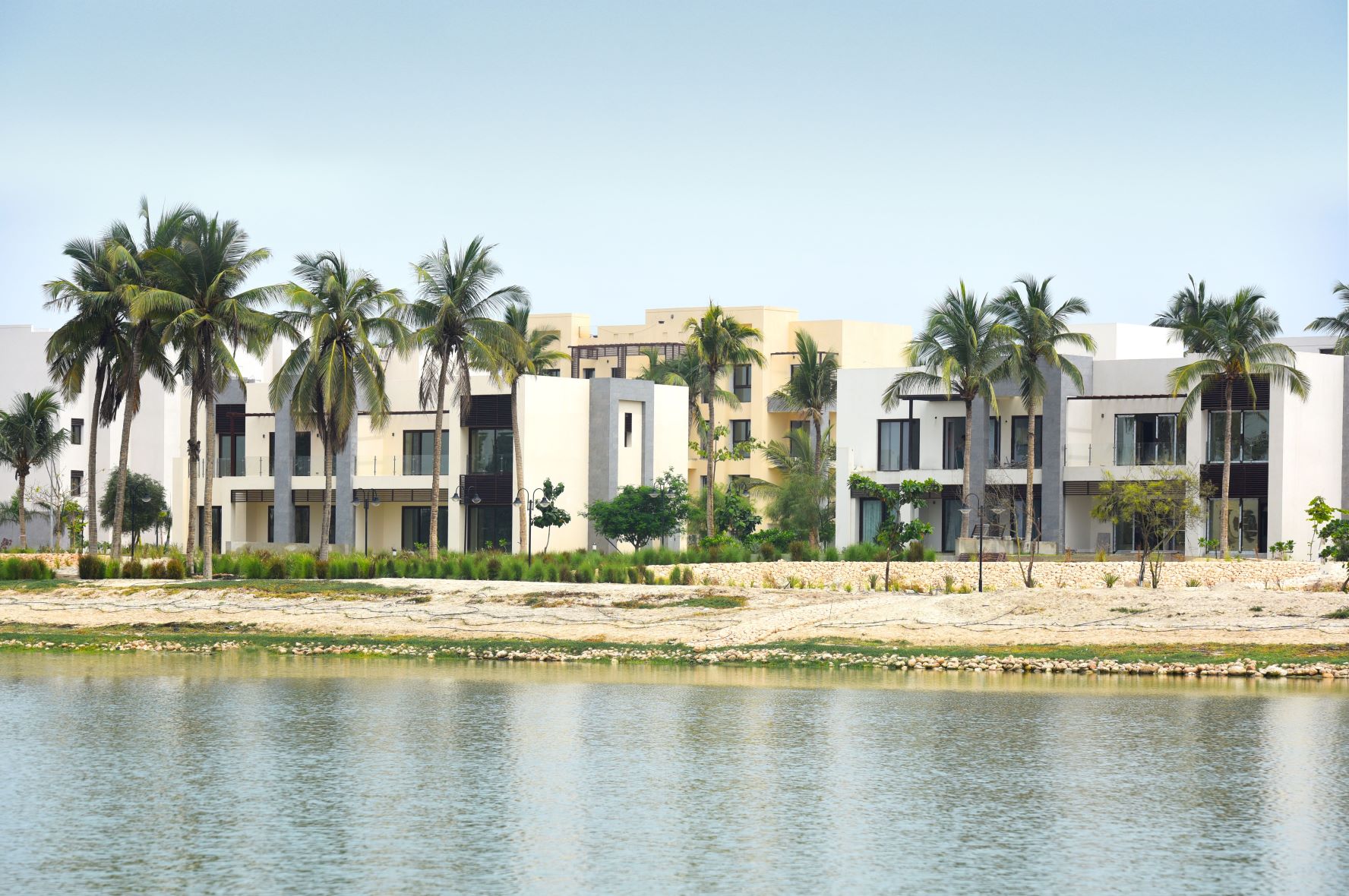 View of VIllas at Hawana Lagoons project overlooking the lagoon at Hawana Salalah Oman