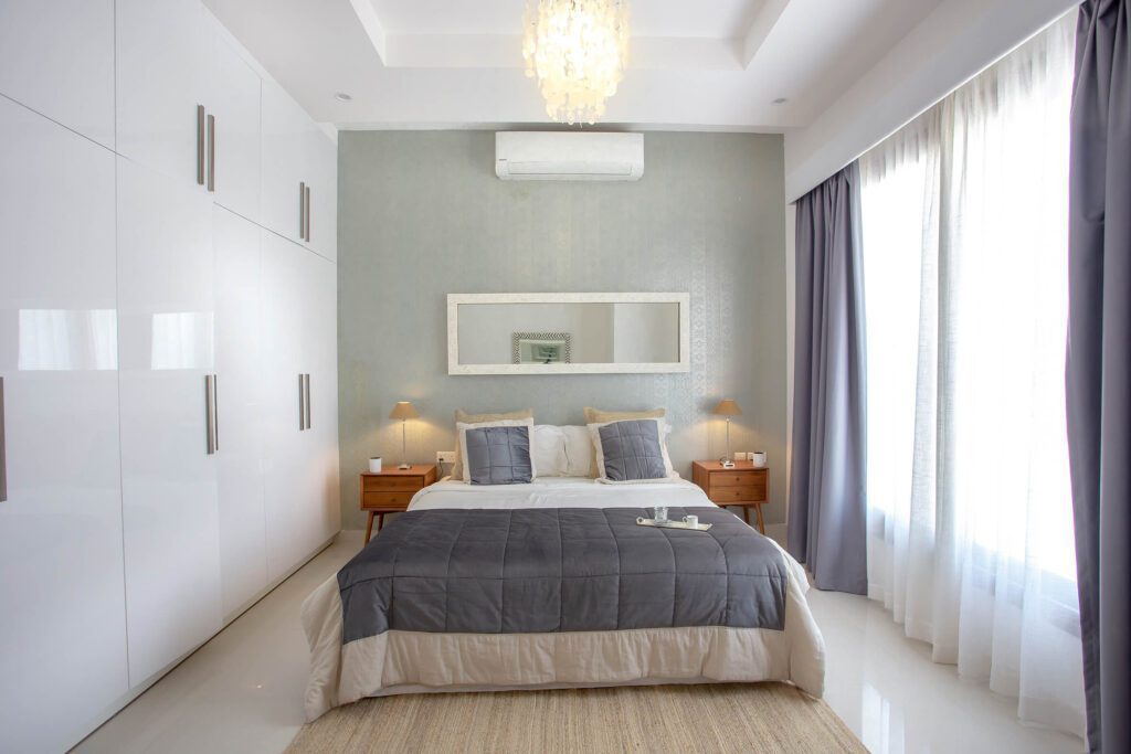 Bedroom with one king bed at Hawana Lagoons project in Hawana Salalah Oman