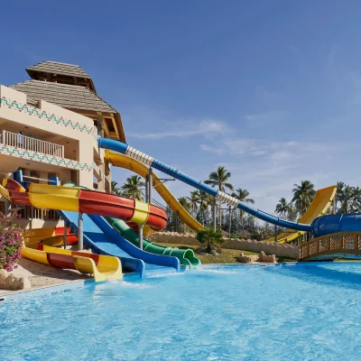 sliders and pool at Hawana Aquapark Oman