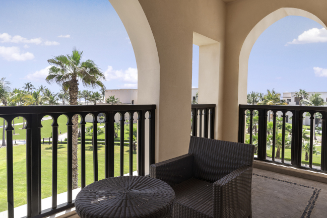 Spacious family ocean view room Terrace at Rotana Salalah Oman.